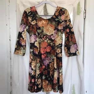 Vintage 90s floral velvet mini skater dress